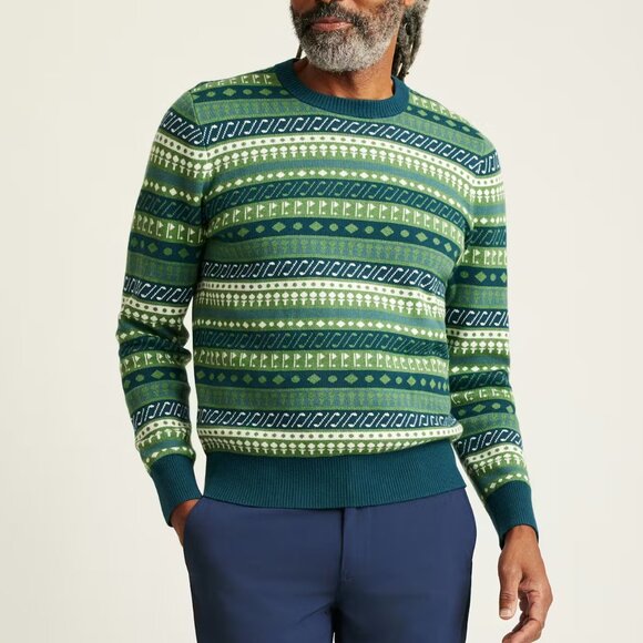 NWT $139 BONOBOS Green Golf Cotton Cashmere Crewneck Fair Isle Sweater Gift MED - Picture 4 of 6